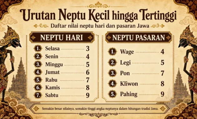 Urutan Neptu Kecil hingga Tertinggi Urutan Neptu Kecil hingga Tertinggi